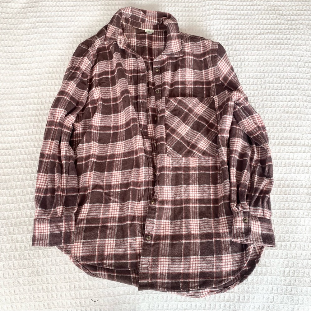 Aerie maroon and White Plaid flannel Shirt size XS